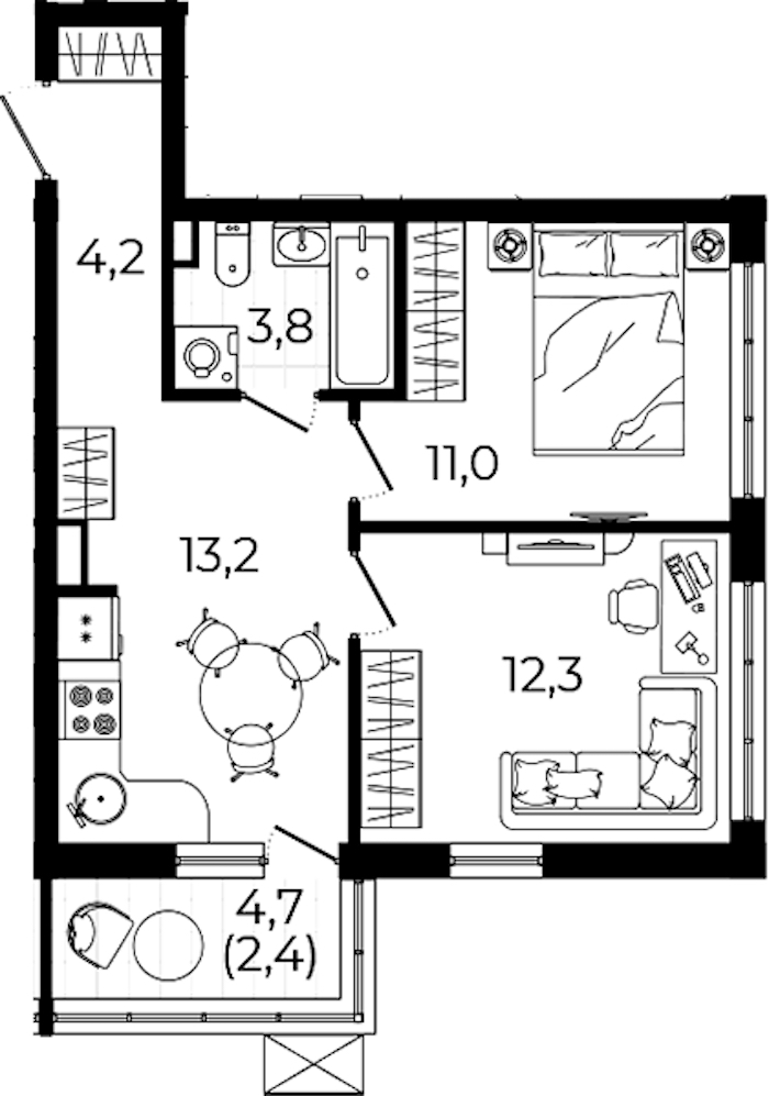 2-комнатная квартира 46.9 м², 6/12 эт., ЖК «А101 Всеволожск»